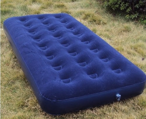 Blue PVC Inflatable Air Beds Single Flocking , Portable Air Bed