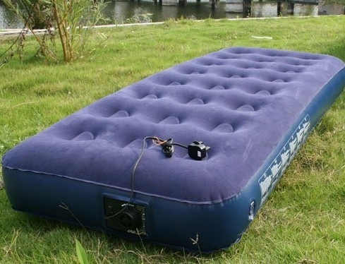 Blue PVC Inflatable Air Beds Single Flocking , Portable Air Bed
