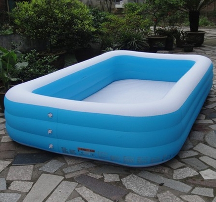 Blue Square Inflatable Swimming Pools For 3 Person 0.3mm Thickness